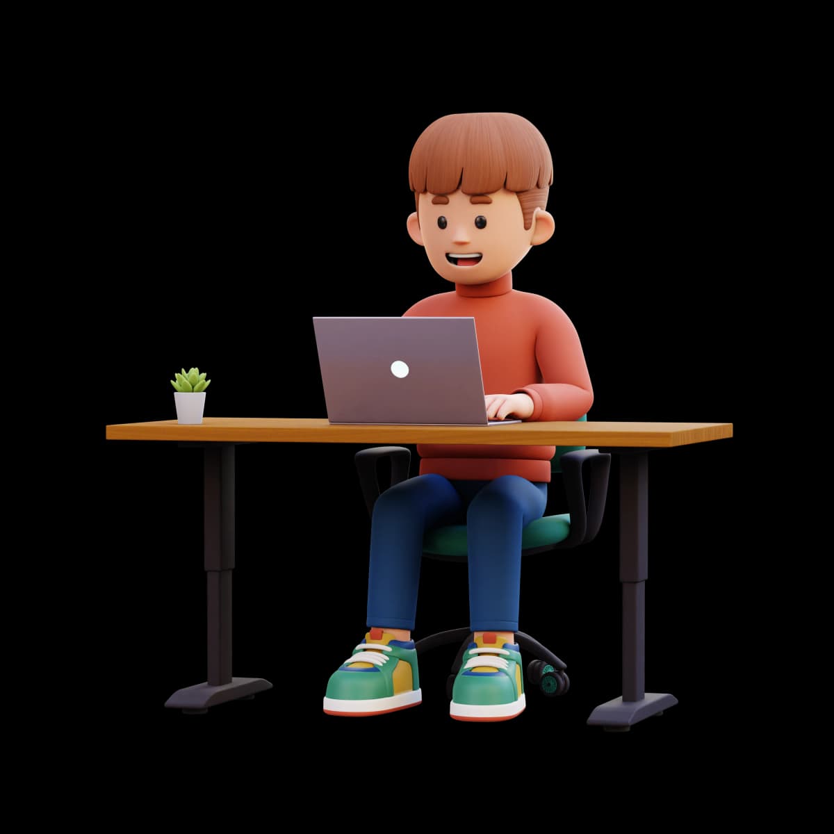Character working on laptop to build MVP